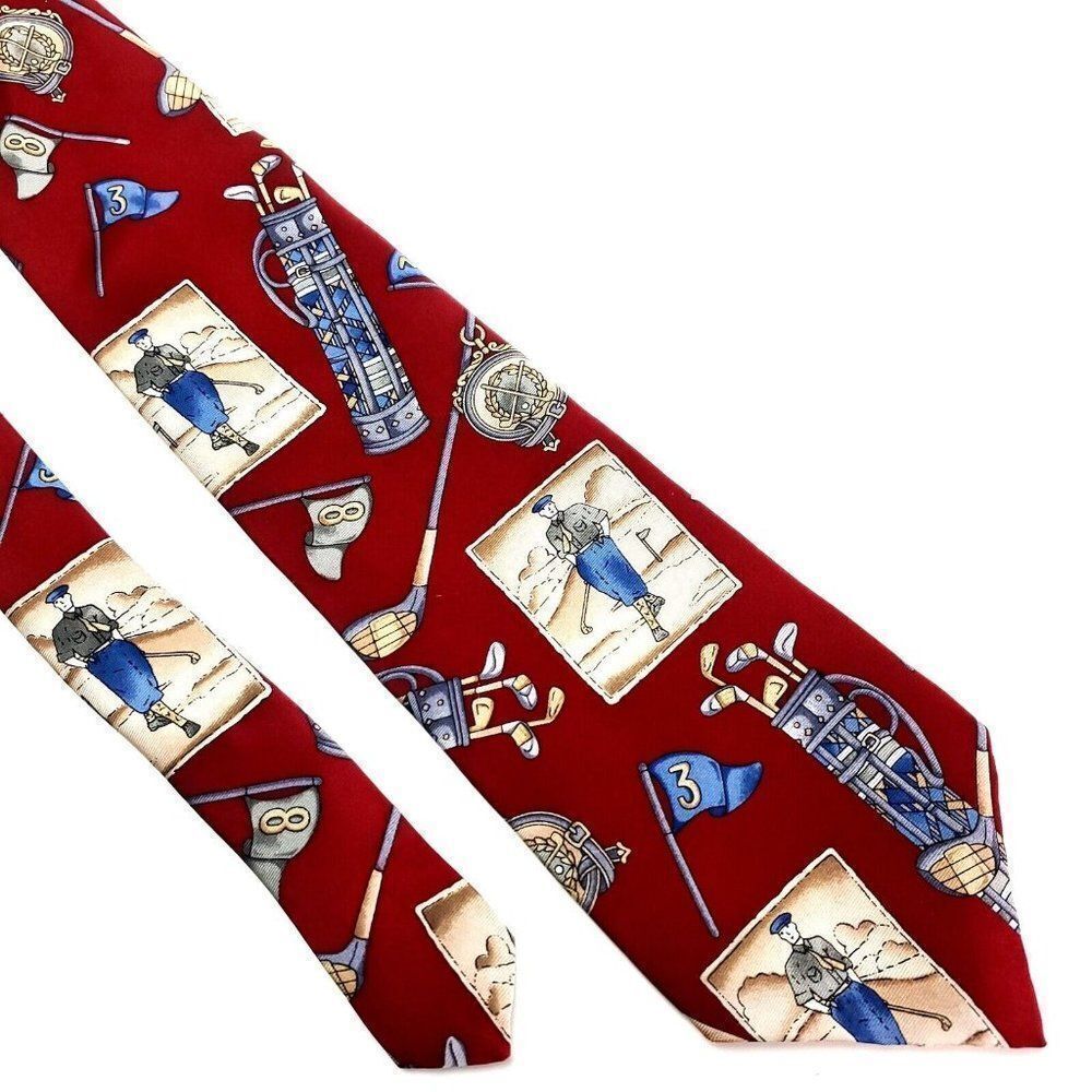 Oscar De La Renta Silk Tie Print Red Golf Novelty Short‎ Wide